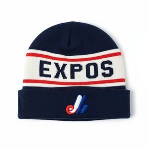 VINTAGE - Montreal Expos Knit Beanie • Winter Hat  - Navy and Red
